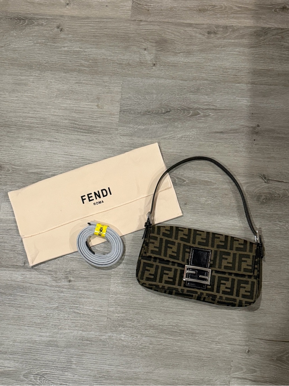 Fendi FF Logo Canvas Shoulder Bag in Brown and Black